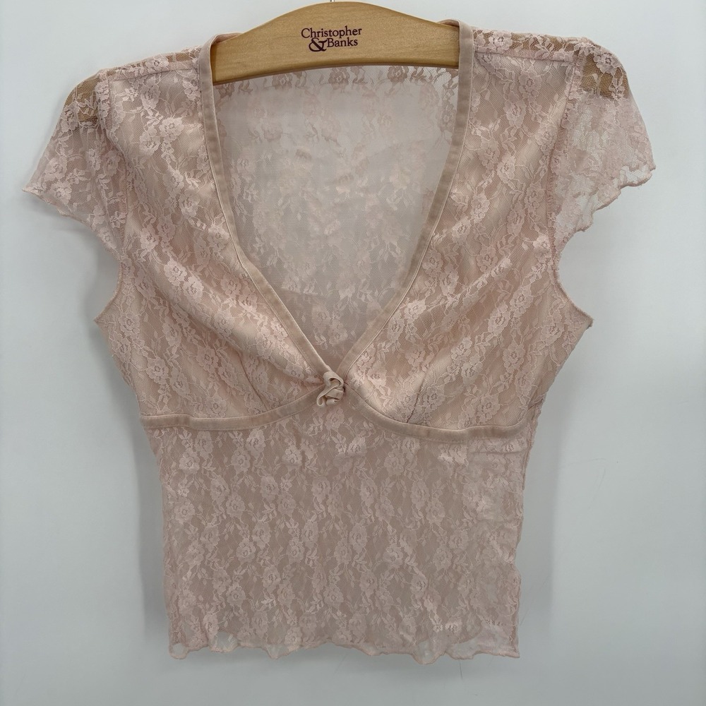 Kimchi Blue Maisie Sheer Lace Velvet Trim Bow-Front Crop Top‎ Size Large #15Y